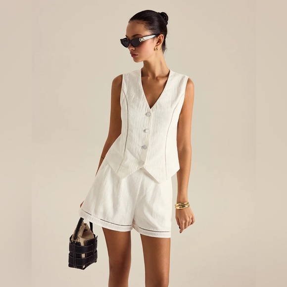 Commense Pants - 191 Cotton Button Detail Vest Top With Pockets Shorts Set